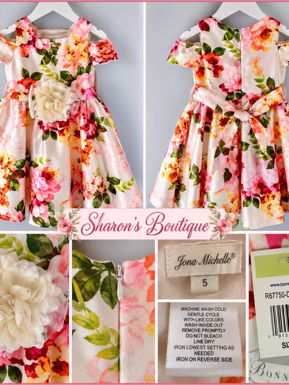 Jona Michelle Girls 4T Pink Floral Cold Shoulder Party Dress NWT